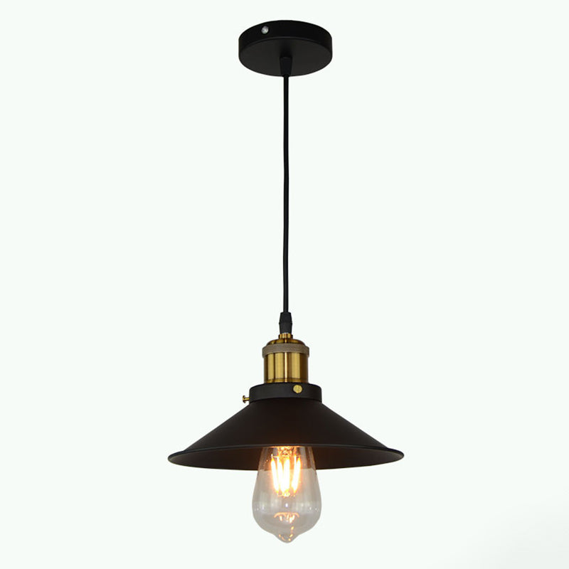 Black Flared Shade Hanging Light Simplicity Metallic 1 Bulb Restaurant Pendant Light Fixture