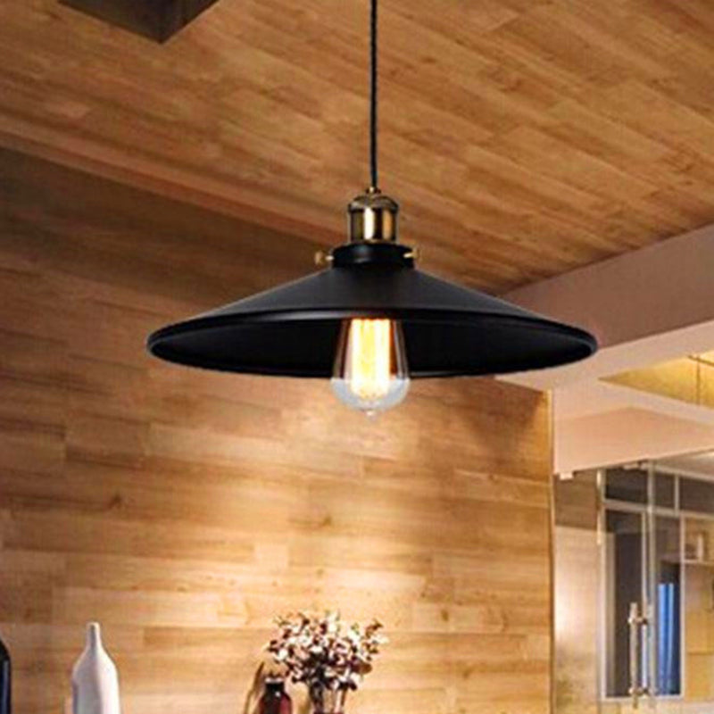 Black Shade Hanging Light Simplicity Metallic 1 Bulbo Restaurante Luz colgante de la luz