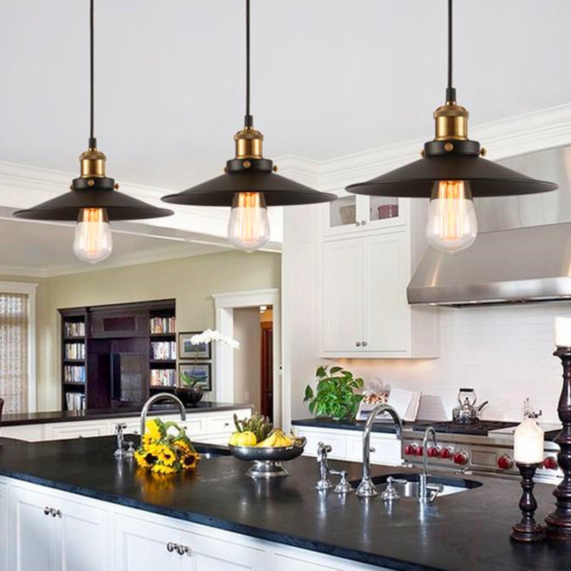 Black Flared Shade Hanging Light Simplicity Metallic 1 Bulb Restaurant Pendant Light Fixture