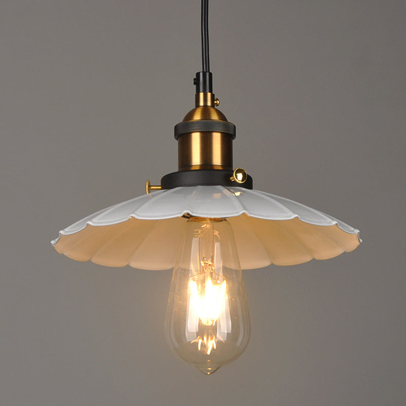 White Single Ceiling Light Industrial Metallic Scalloped Umbrella Hanging Pendant Light