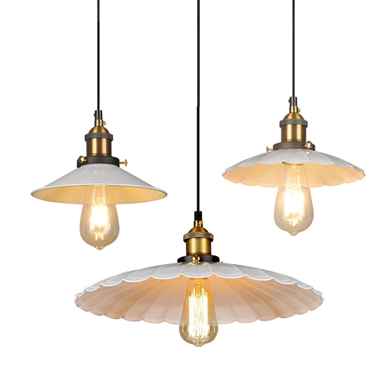 White Single Ceiling Light Industrial Metallic Scalloped Umbrella Hanging Pendant Light