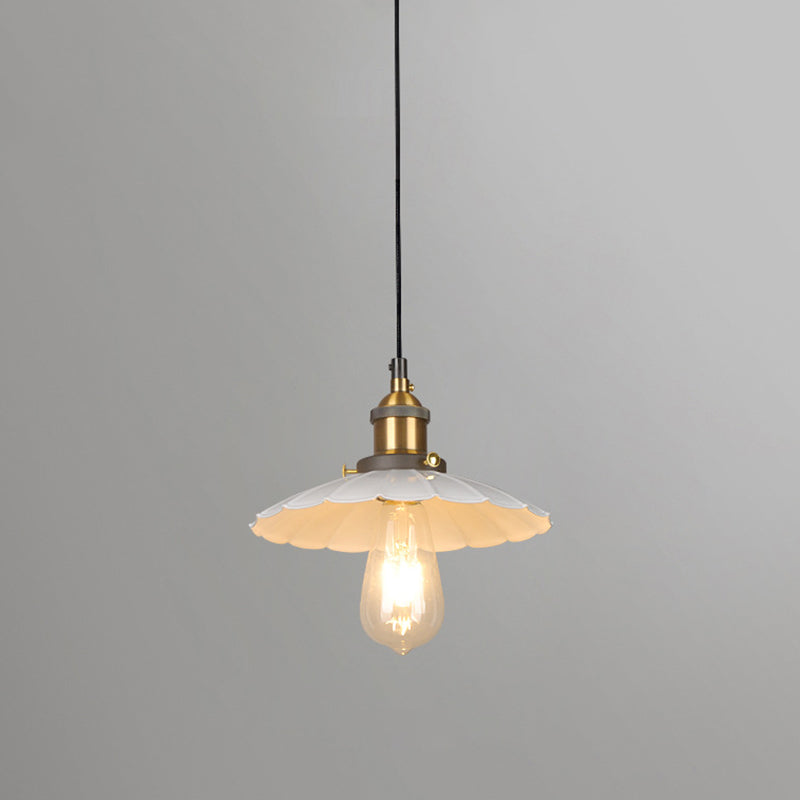 White Single Ceiling Light Industrial Metallic Scalloped Umbrella Hanging Pendant Light