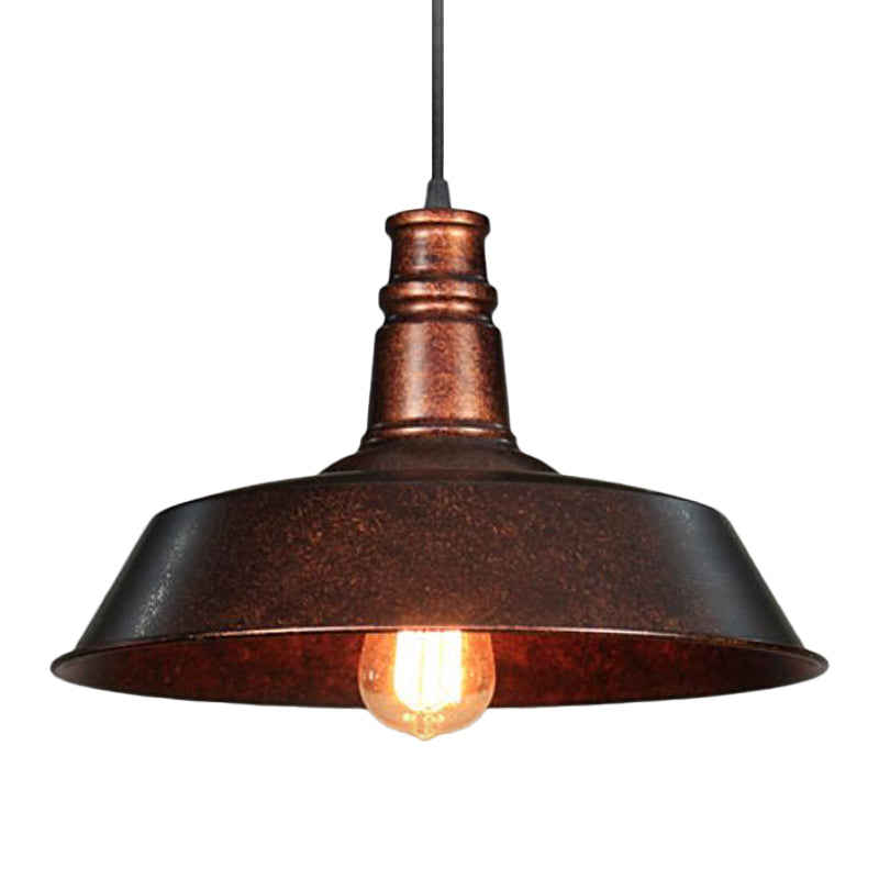 1-Light Metallic Ceiling Light Retro Rust Pot Lid Restaurant Hanging Pendant Light