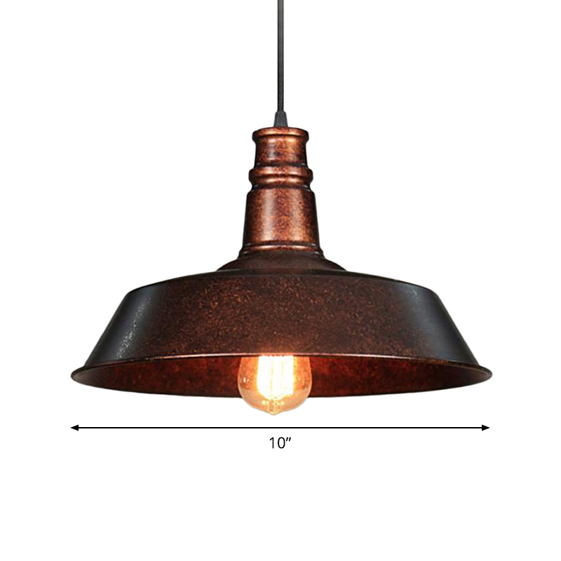 1-Light Metallic Ceiling Light Retro Rust Pot Lid Restaurant Hanging Pendant Light