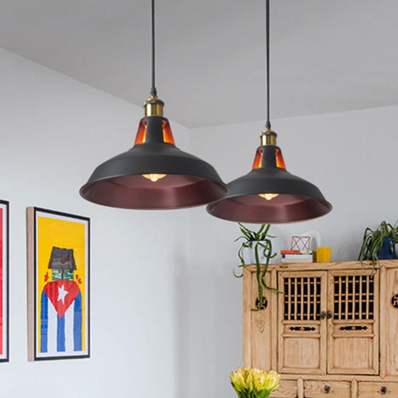 Metallic Pot Lid Suspension Lighting Retro Style 1 Head Restaurant Pendant Ceiling Light