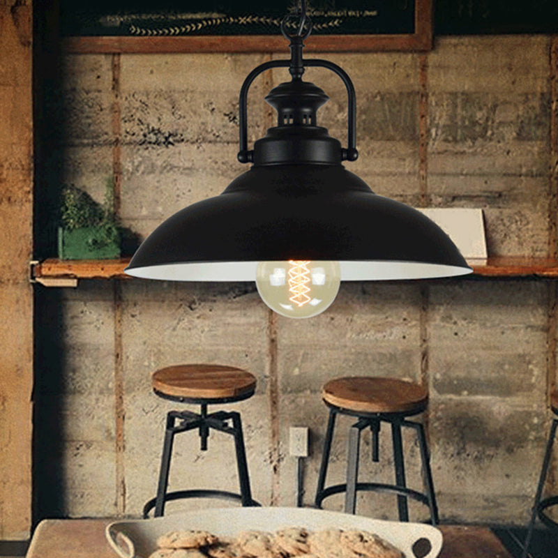 Industrial Pot Lid Ceiling Light Single Metal Hanging Pendant Light with Handle for Dining Room