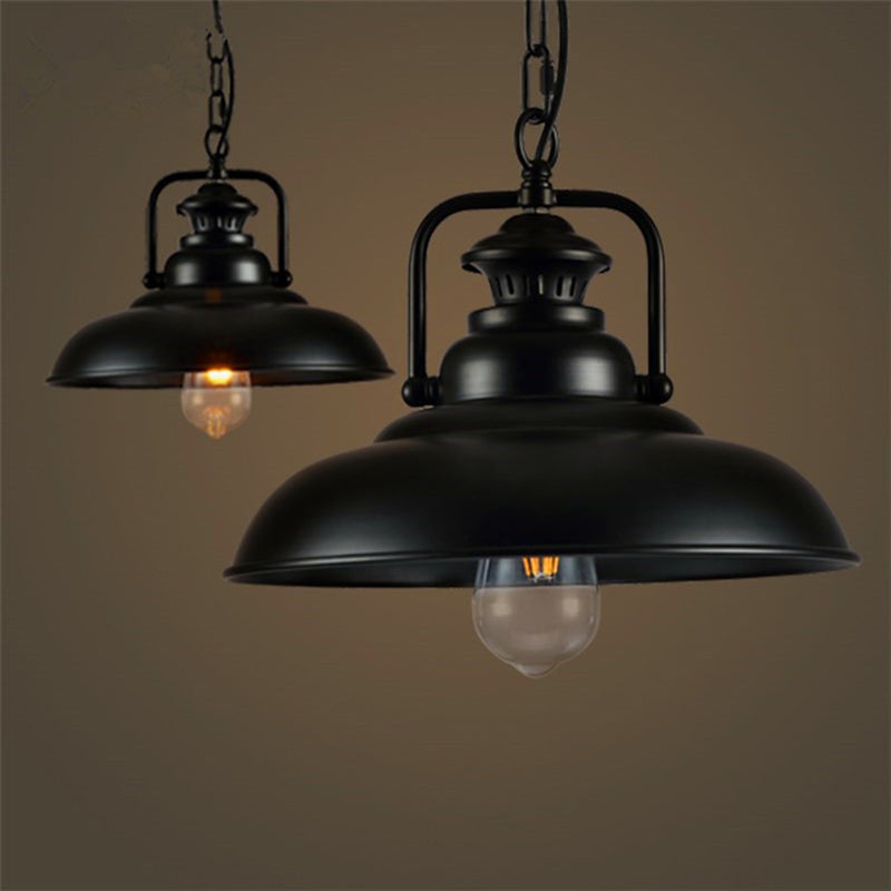 Industrial Pot Lid Ceiling Light Single Metal Hanging Pendant Light with Handle for Dining Room