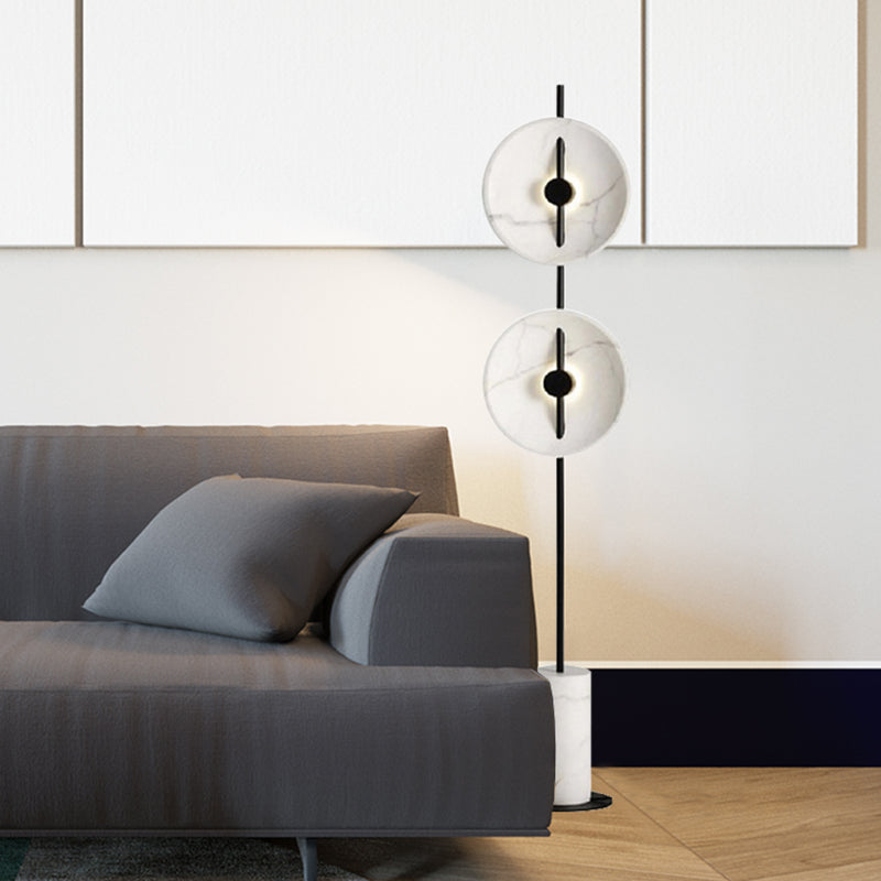 Marmorscheibe LED Stand Up Lampe Minimalistische weiße Bodenbeleuchtung mit zylindrischer Basis