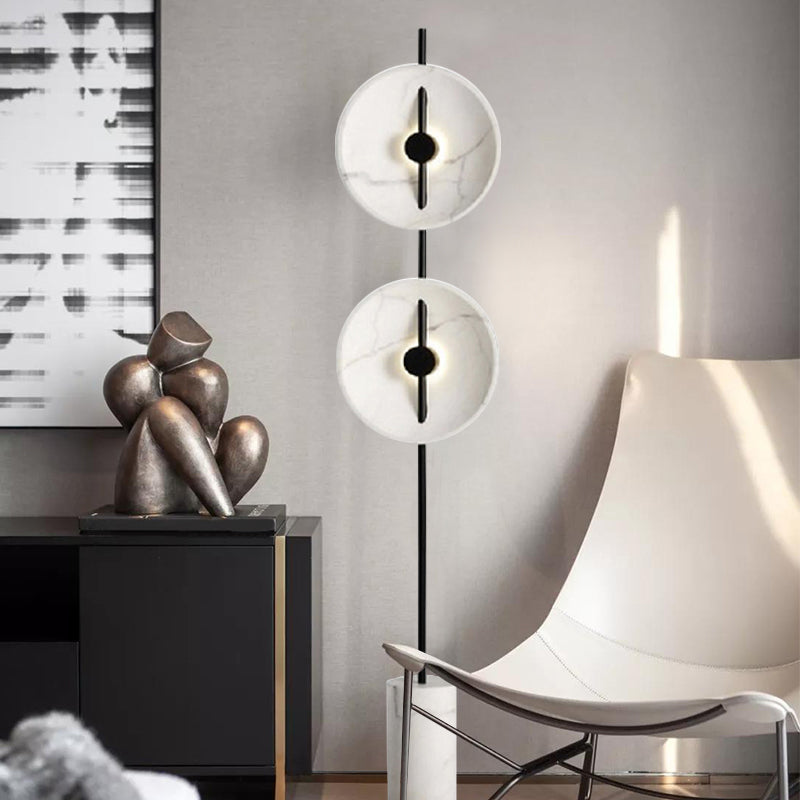 Marble Disc LED Stand Up Lamp Minimalistic White Floor Lighting with Cylindrical Base