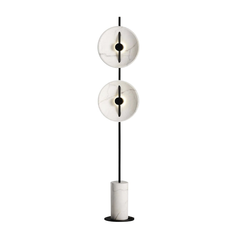 Marble Disc LED Stand Up Lamp Minimalistic White Floor Lighting with Cylindrical Base