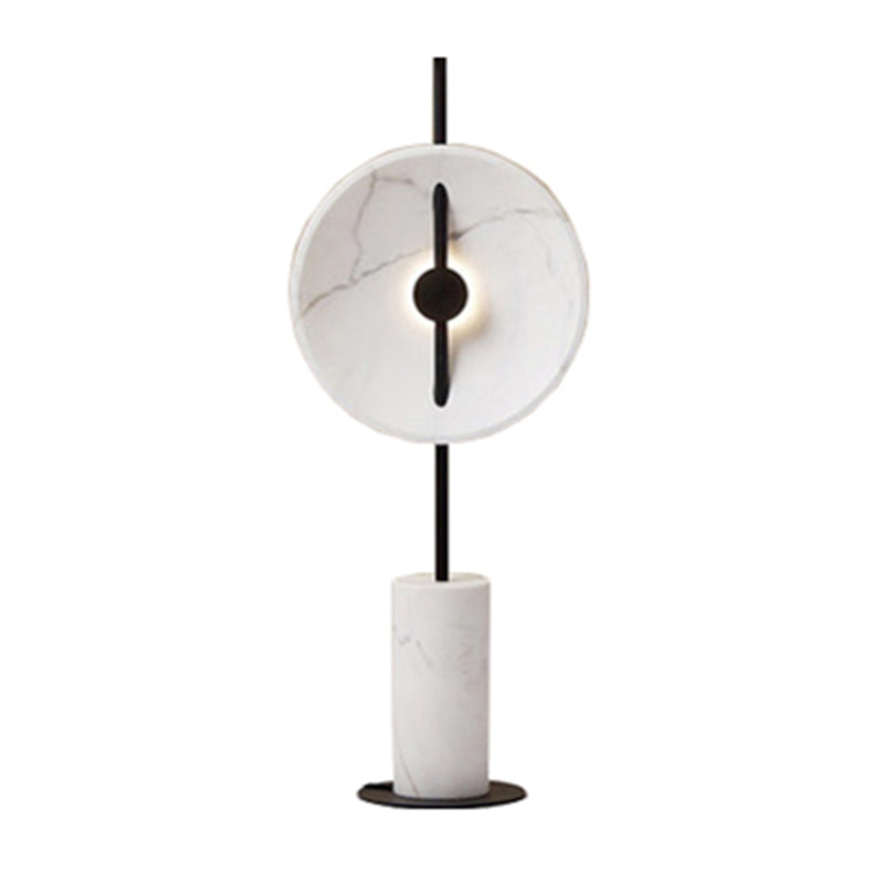 Marble Disc LED Stand Up Lamp Minimalistic White Floor Lighting with Cylindrical Base