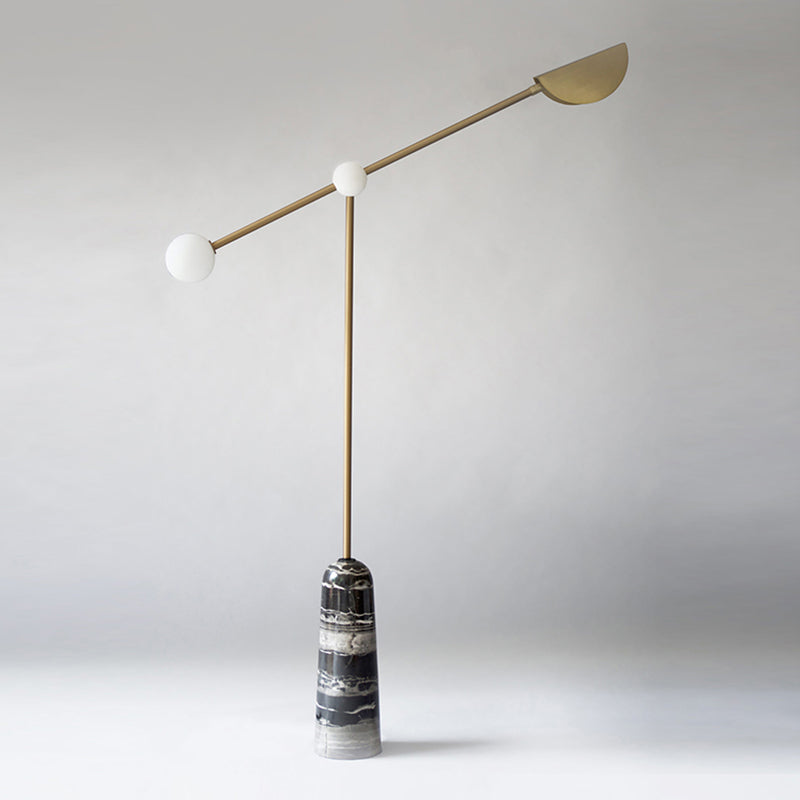 Elongated Arm Floor Light Post-Modern Metallic Living Room LED Standing Lamp with Marble Base in Gold