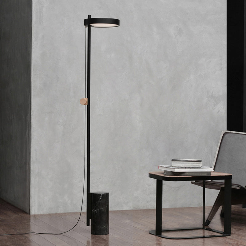 Marble Cylindrical Base LED Stand Up Lamp Light Modern Style Reading Floor Lighting en noir