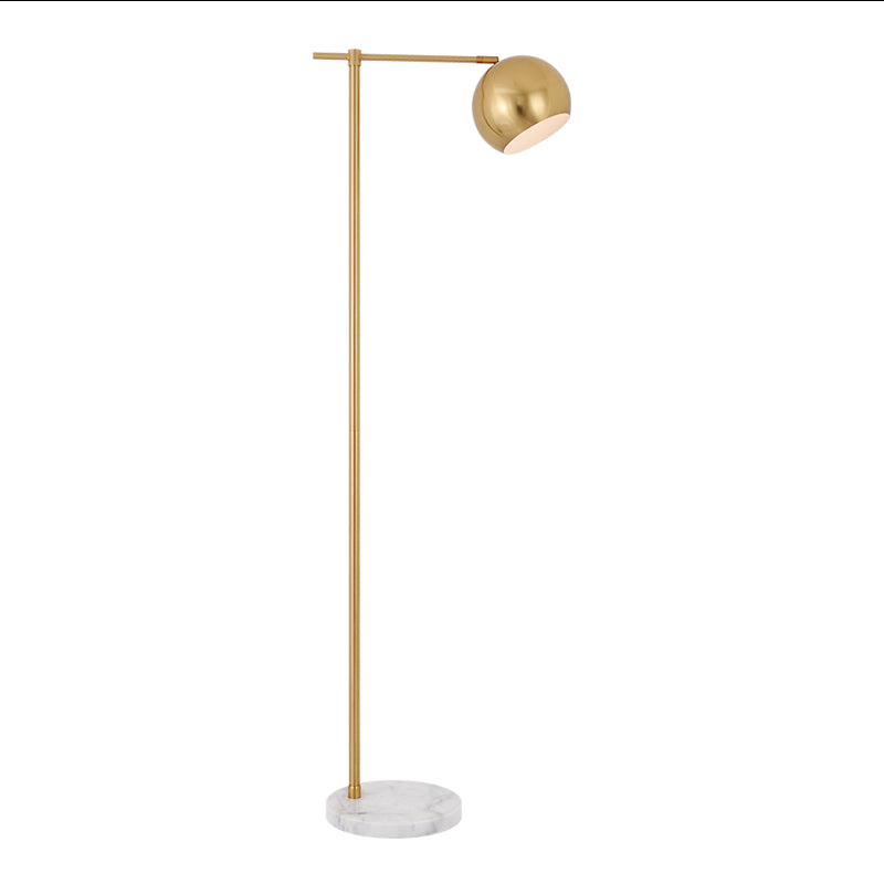 Flat Round Living Room Floor Lamp Marble 1-Light Minimalistic Standing Lighting with Dome Shade