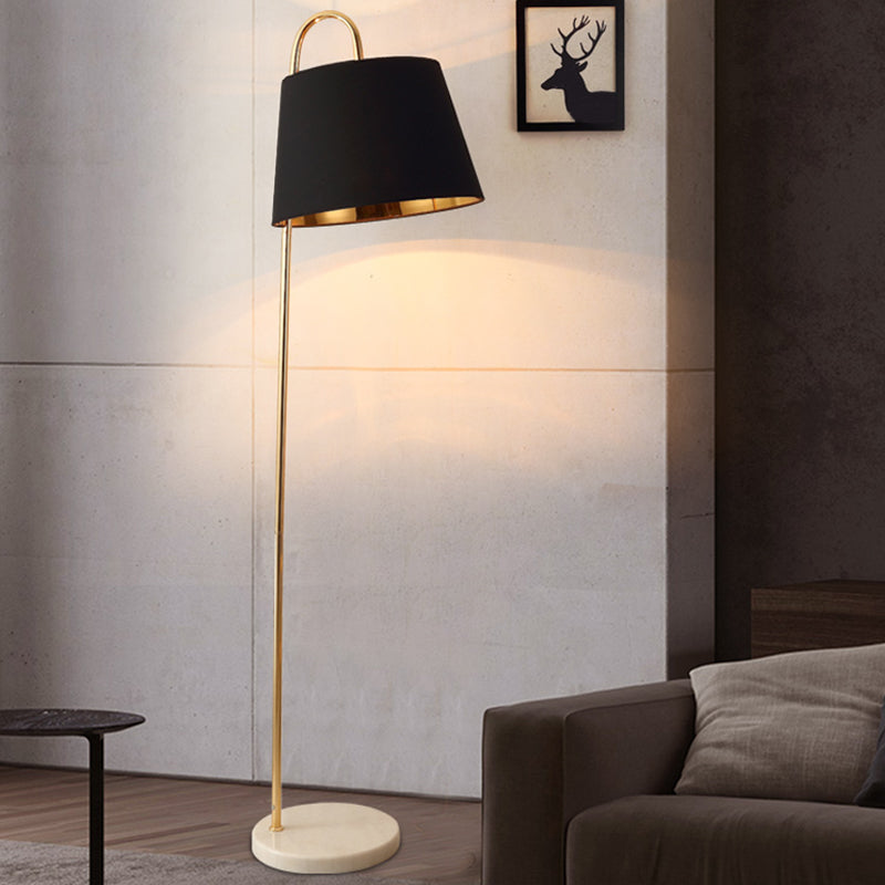 Tapered Standing Light Simplicity Fabric 1 Bulb Living Room Floor Lamp with Circular Marble Base