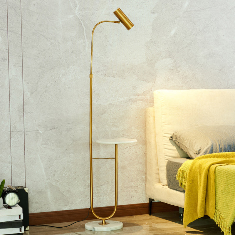 Postmodern Cylinder Floor Light Metallic Living Room LED Standing Lamp with Marble Tray