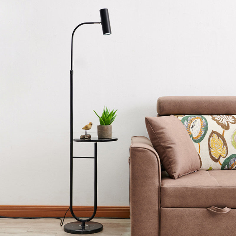 Postmodern Cylinder Floor Light Metallic Living Room LED Standing Lamp with Marble Tray