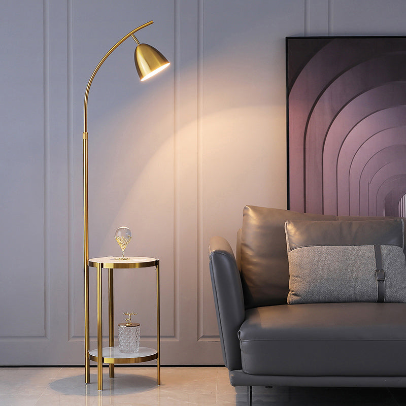 Bell Bedide Floor Lamp Metallic Single-Bulb Noordse stijl Standing Lighting met 2-laags marmeren plank