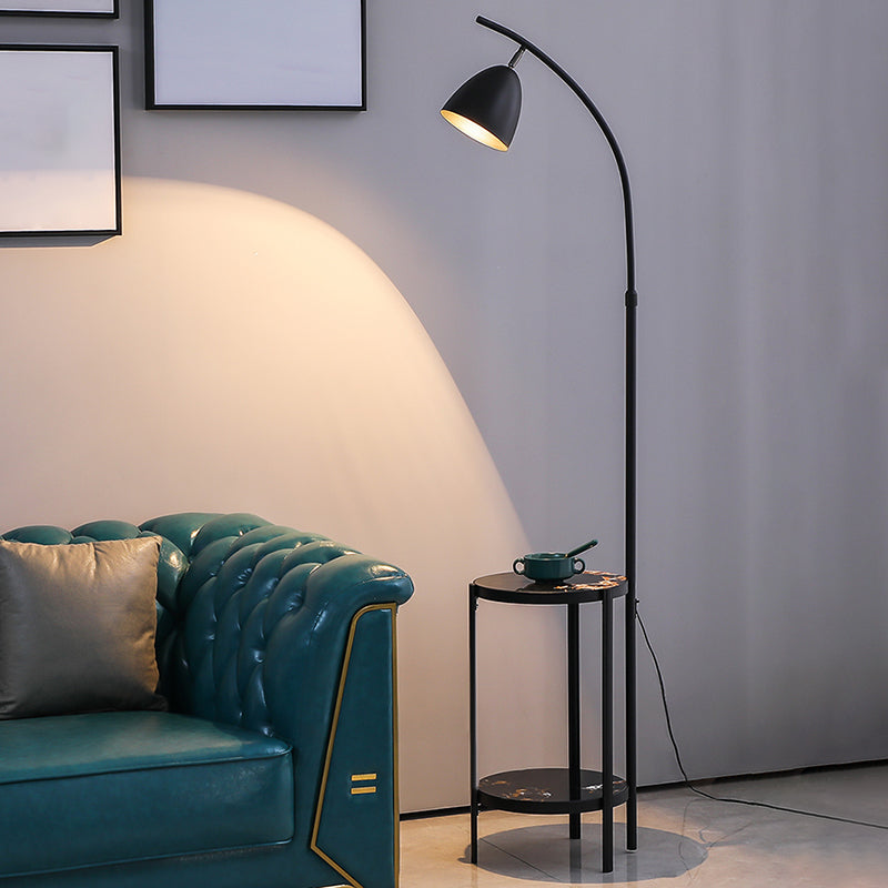 Bell Bedide Floor Lamp Metallic Single-Bulb Noordse stijl Standing Lighting met 2-laags marmeren plank