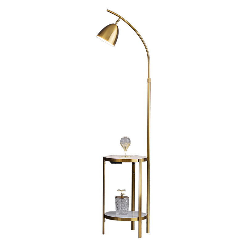 Bell Bedide Floor Lamp Metallic Single-Bulb Noordse stijl Standing Lighting met 2-laags marmeren plank