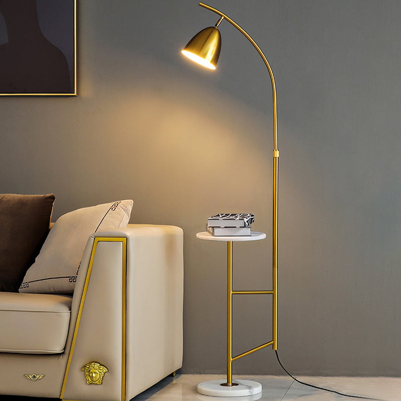 Bell Standing Light Simplicity Metal Single Living Room Floor Lamp with Tray and Marble Base