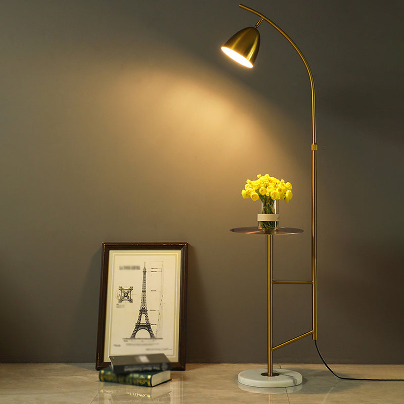 Bell Standing Light Simplicity Metal Single Living Room Floor Lamp with Tray and Marble Base