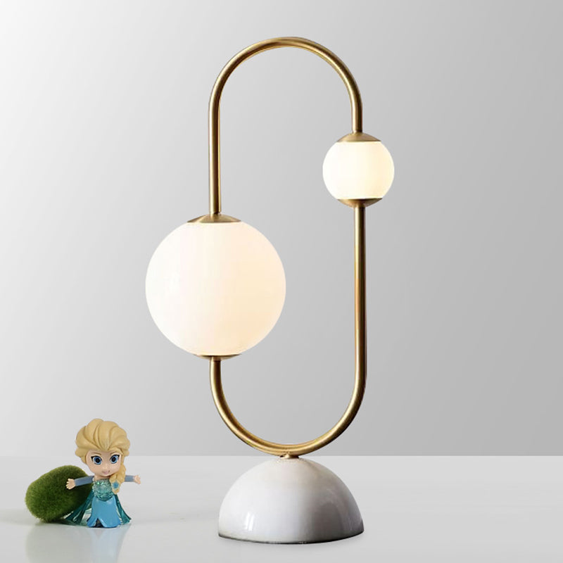 Marble Dome Base Table Lamp Postmodern 2 Heads Gold LED Nightstand Light with Ball Frosted Glass Shade