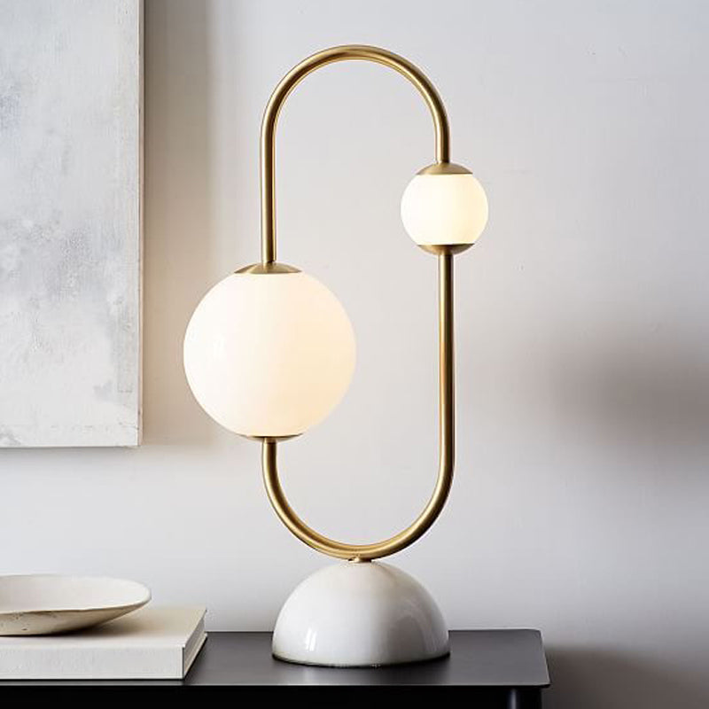 Marble Dome Base Table Lamp Postmodern 2 Heads Gold LED Nightstand Light with Ball Frosted Glass Shade