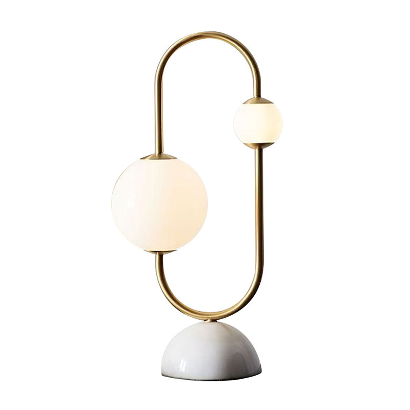 Marble Dome Base Table Lamp Postmodern 2 Heads Gold LED Nightstand Light with Ball Frosted Glass Shade