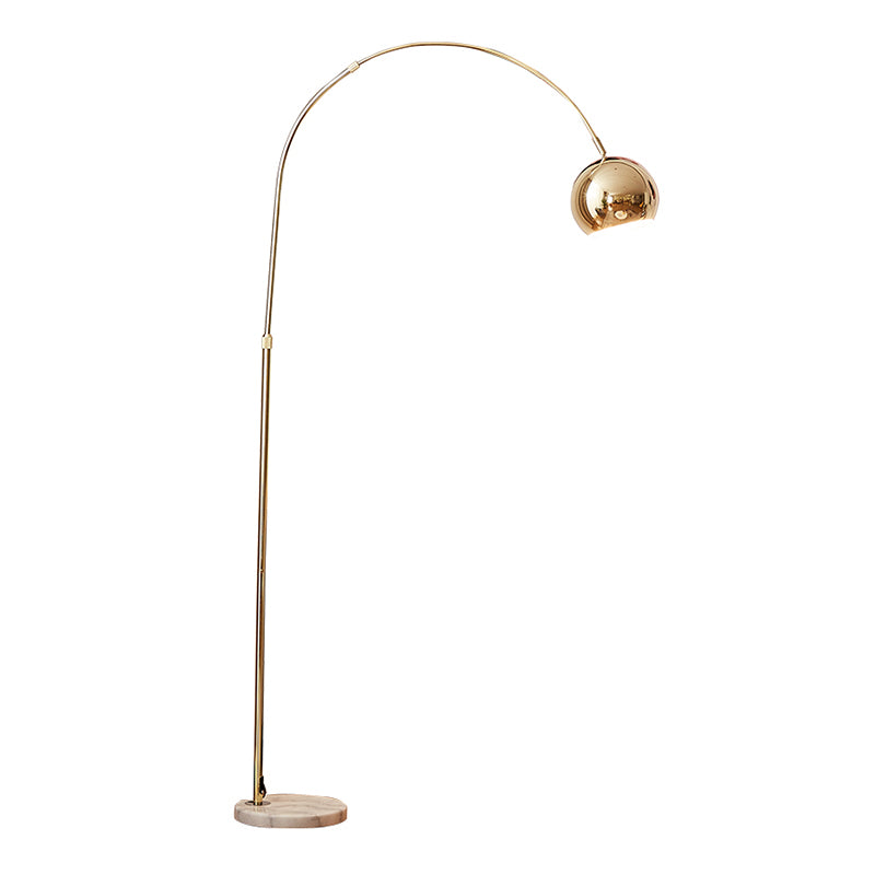 Arched Arm Standing Light Simplicity Metal 1-Light Bedside Floor Lamp with Marble Base in Gold