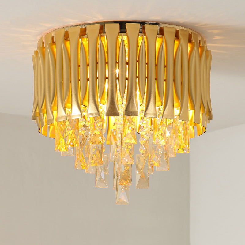 Lampada da soffitto moderna del metallo Shade 5 luci dell'ottone del montaggio a filo con goccia del blocco di cristallo