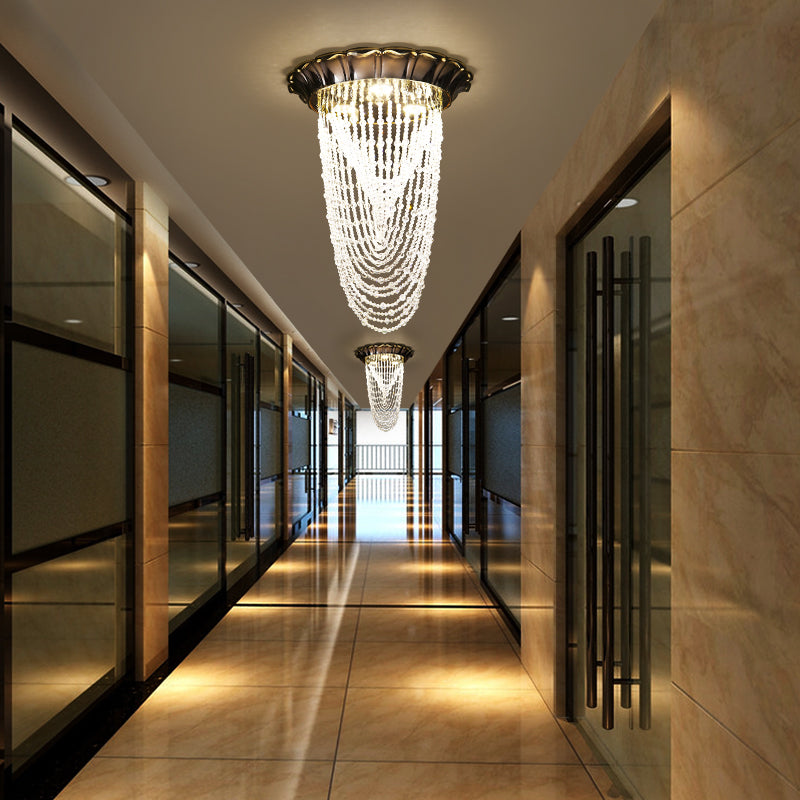 Beaded Flush Monte Light Simple Style Crystal Chain LED Chrome Massimale Flush Monte Light