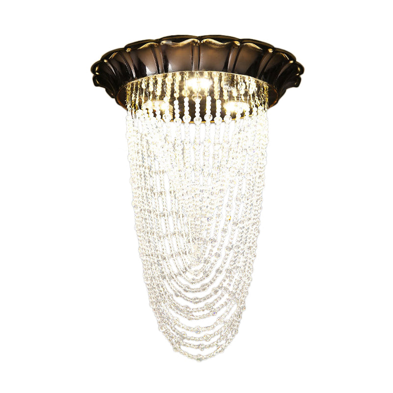 Beaded Flush Mount Light Simple Style Crystal Chain LED Chrome Ceiling Flush Mount Light