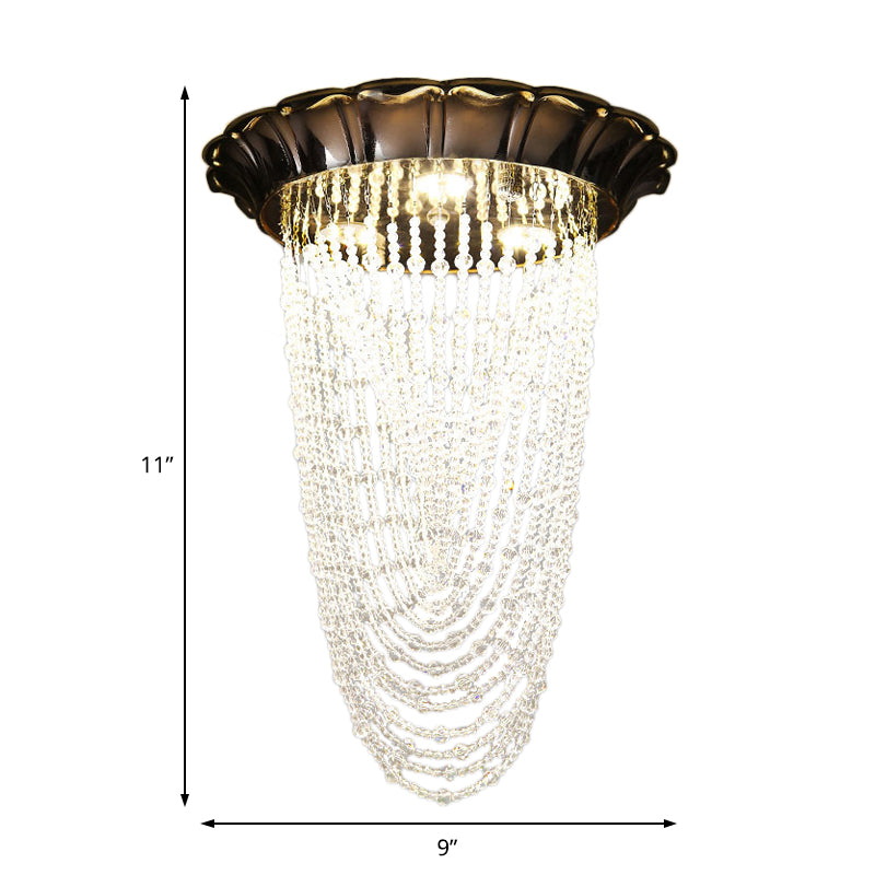 Beaded Flush Mount Light Simple Style Crystal Chain LED Chrome Ceiling Flush Mount Light