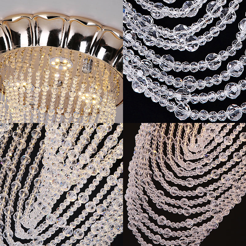 Beaded Flush Mount Light Simple Style Crystal Chain LED Chrome Ceiling Flush Mount Light