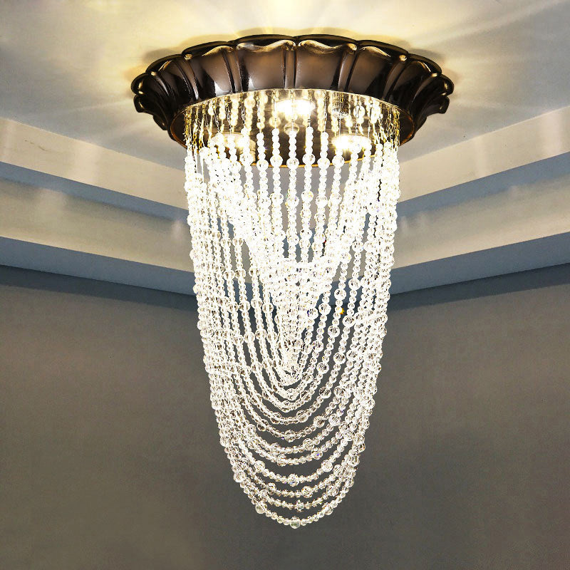 Beaded Flush Mount Light Simple Style Crystal Chain LED Chrome Ceiling Flush Mount Light