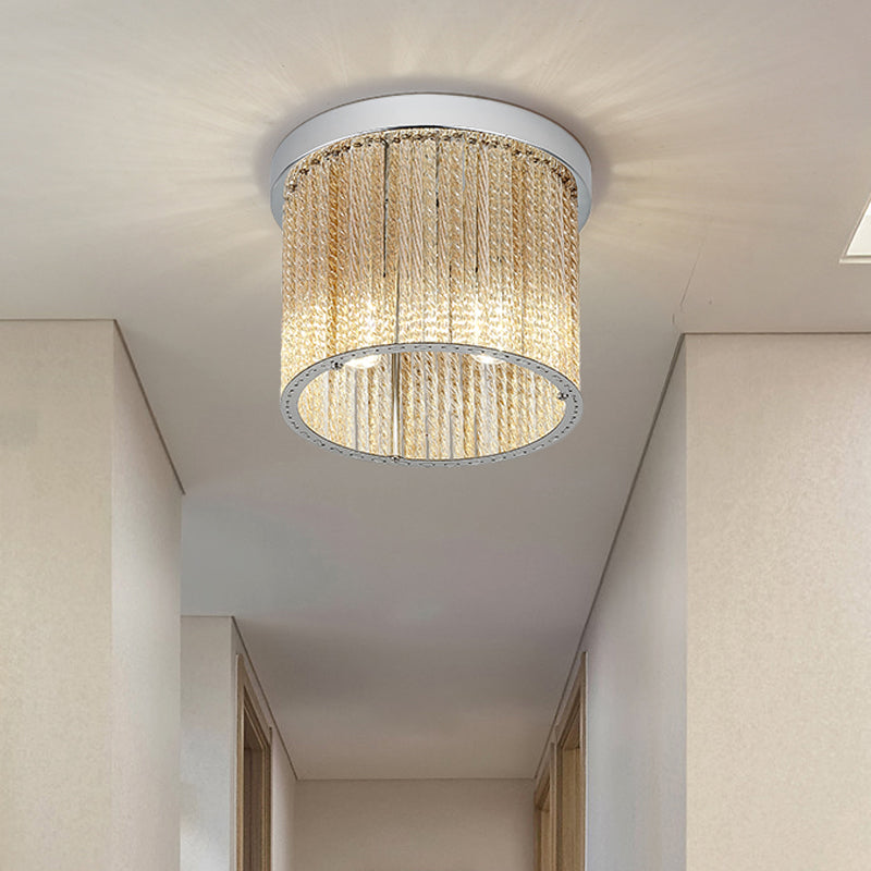 Lampada da soffitto moderna a cilindro a spirale di vetro Rod 2 luci Balcone a incasso in cromo con goccia di cristallo, 7 "/10" Wide