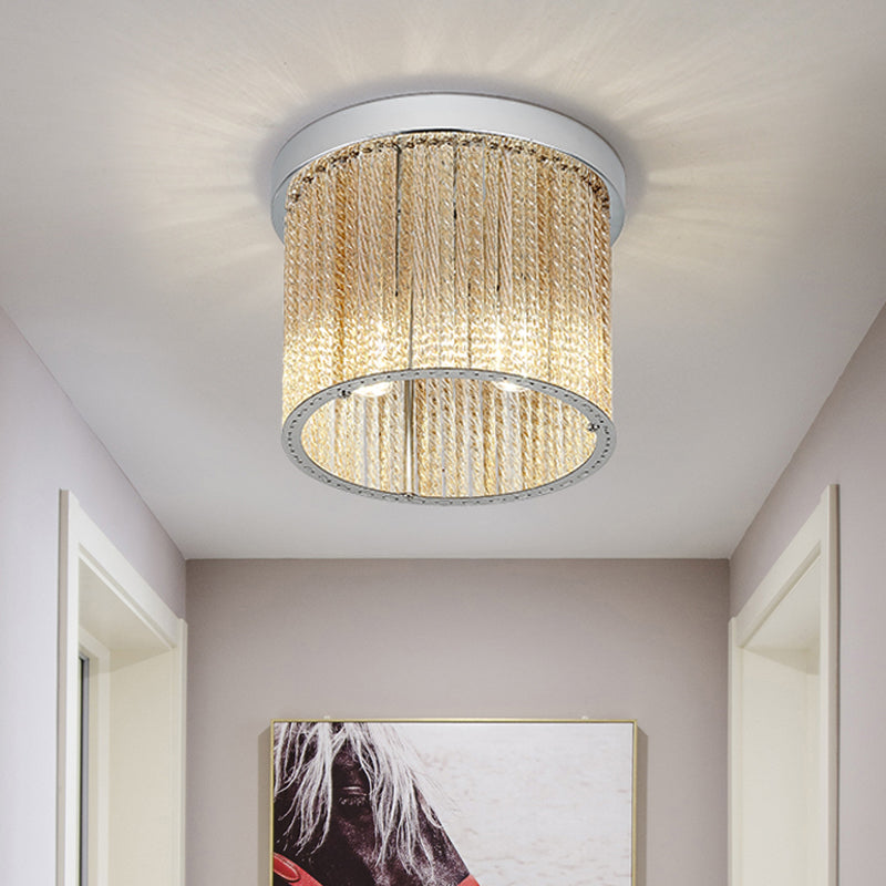 Lampada da soffitto moderna a cilindro a spirale di vetro Rod 2 luci Balcone a incasso in cromo con goccia di cristallo, 7 "/10" Wide