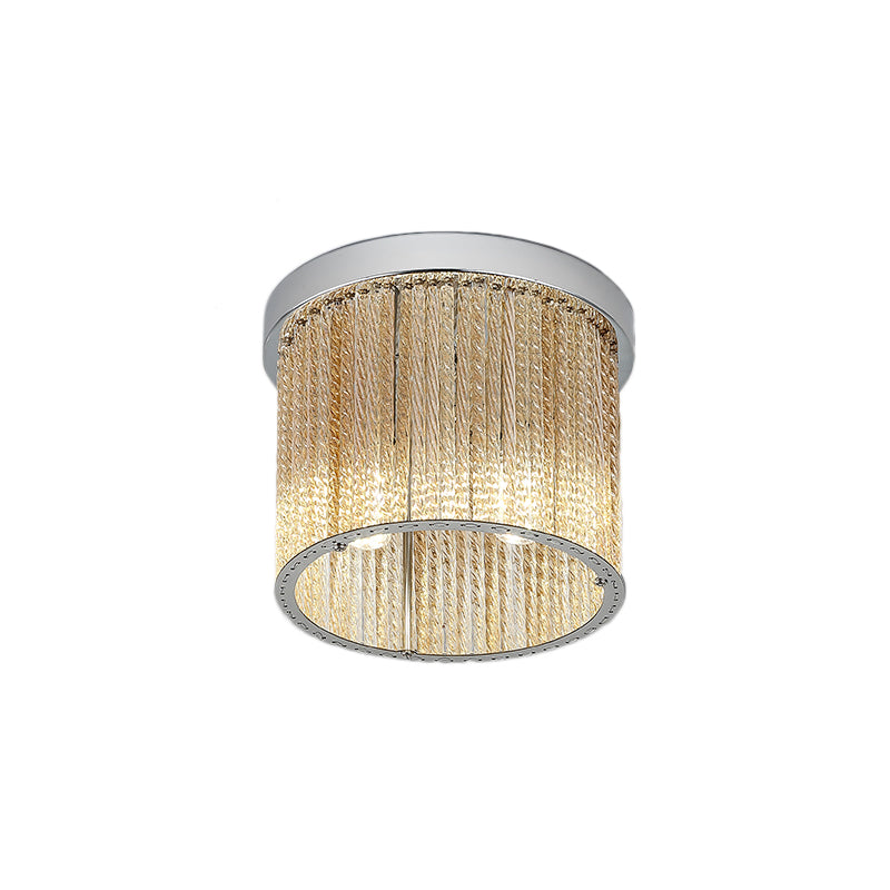 Moderne Cilinder Plafond Licht Spiraal Glas Staaf 2 Lampen Balkon Flush Mount Licht in Chrome met Crystal Drop, 7 "/10" Wide