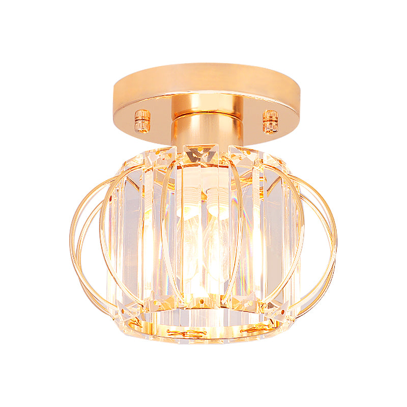 Gold Lantern Frame Ceiling Light Modern 1 Light Rectangular-Cut Crystal Semi Flush Mount Light