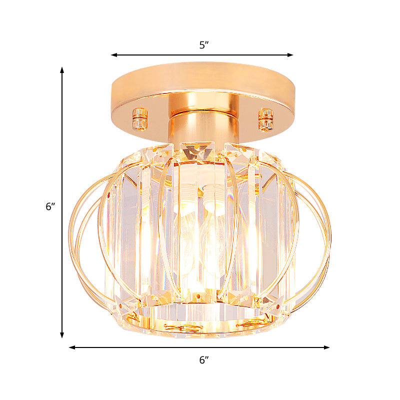 Gold Lantern Frame Plafond Light Modern 1 Light Crystal Rectangular-Cut Semi Flush Light Light