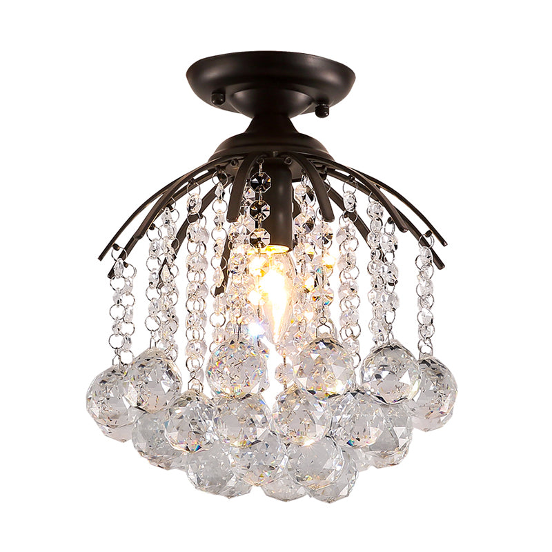 Cascading Semi Flush Mount Light Modern Faceted Crystal Ball 1 Light Black Ceiling Fixture