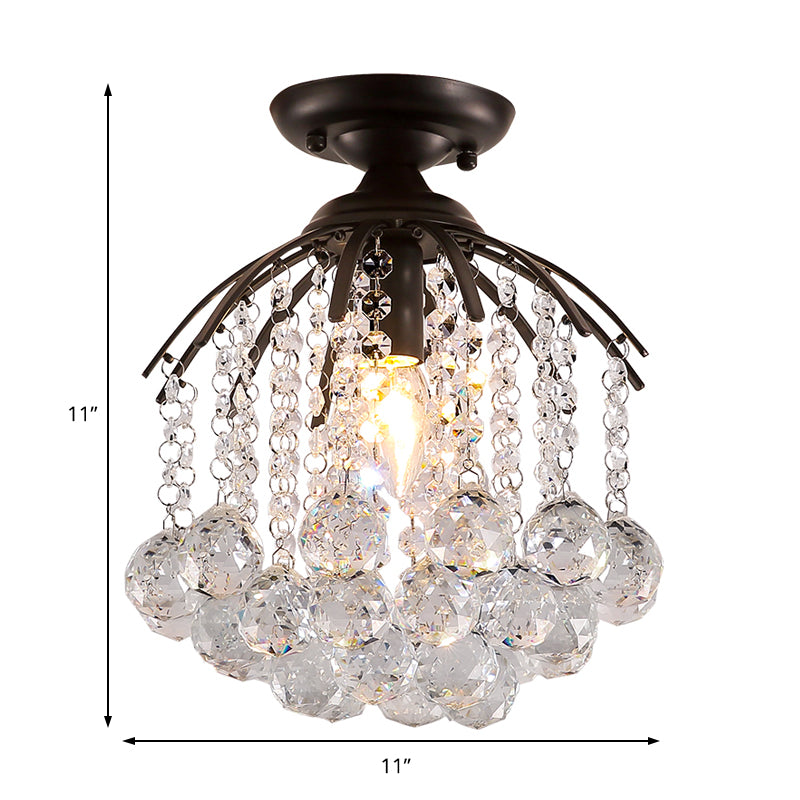 Cascading semi-flush mont Light Modern Faceted Crystal Ball 1 Light Black Plafond Ayémordage