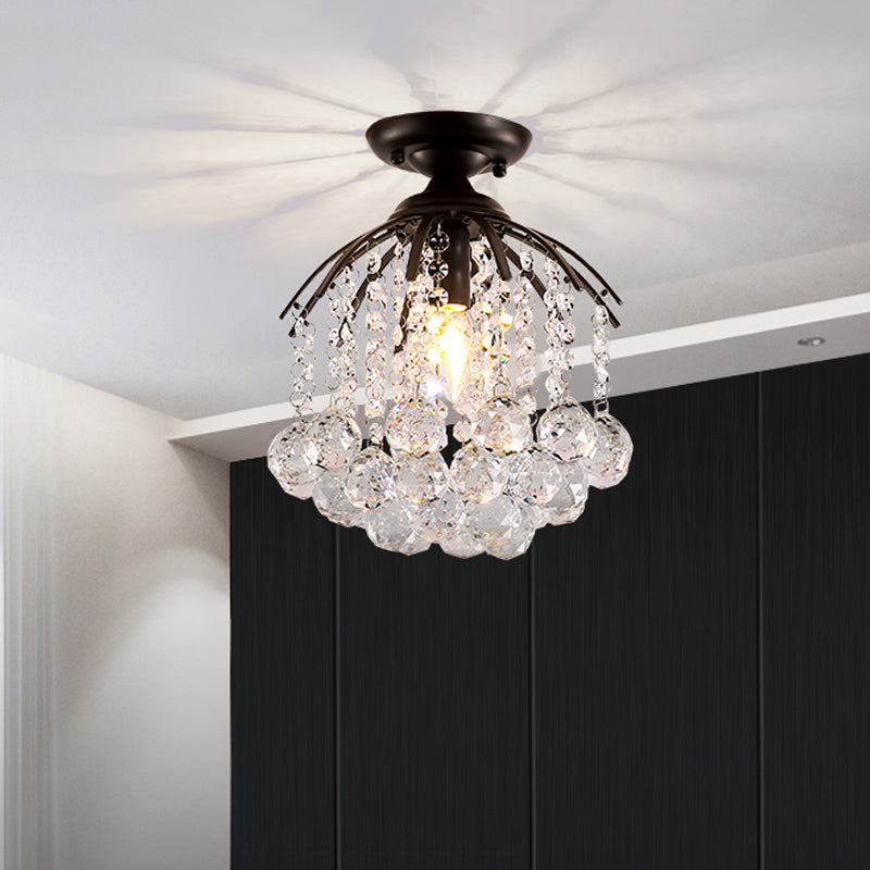 Cascading Semi Flush Mount Light Modern Faceted Crystal Ball 1 Light Black Ceiling Fixture