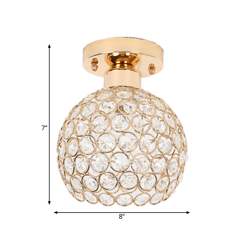 Metal and Crystal Dome Ceiling Fixture Modern 1 Light Gold Semi Flush Mount Light for Hallway