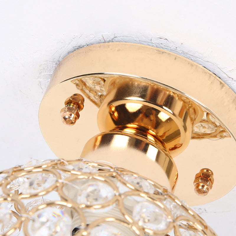 Metal and Crystal Dome Ceiling Fixture Modern 1 Light Gold Semi Flush Mount Light for Hallway