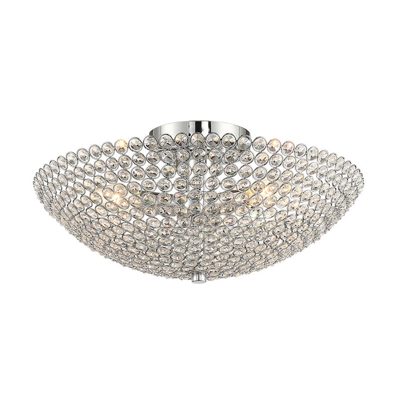 Postmodern Dome Ceiling Light Metal and Crystal 3 Lights Bedroom Semi Flush Mount Light in Chrome