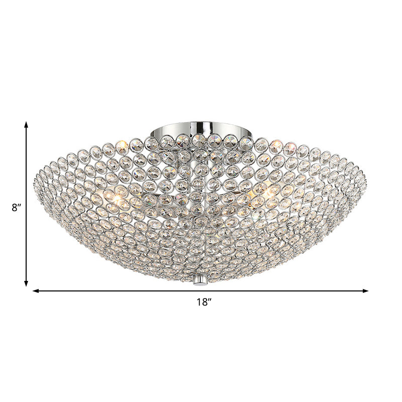 Postmodern Dome Ceiling Light Metal and Crystal 3 Lights Bedroom Semi Flush Mount Light in Chrome