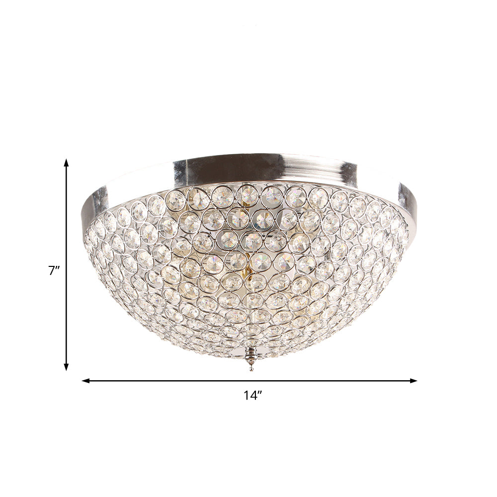 Dome Ceiling Light Fixture Contemporary Faceted Crystal Ball 2 Lights Chrome Flush Mount Light