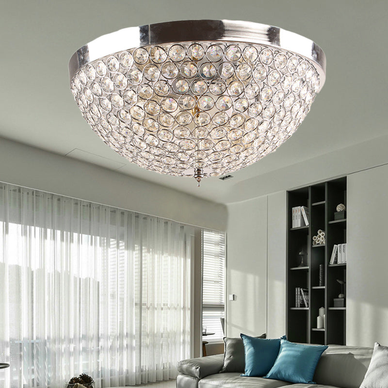 Dome Ceiling Light Fixture Contemporary Faceted Crystal Ball 2 Lights Chrome Flush Mount Light